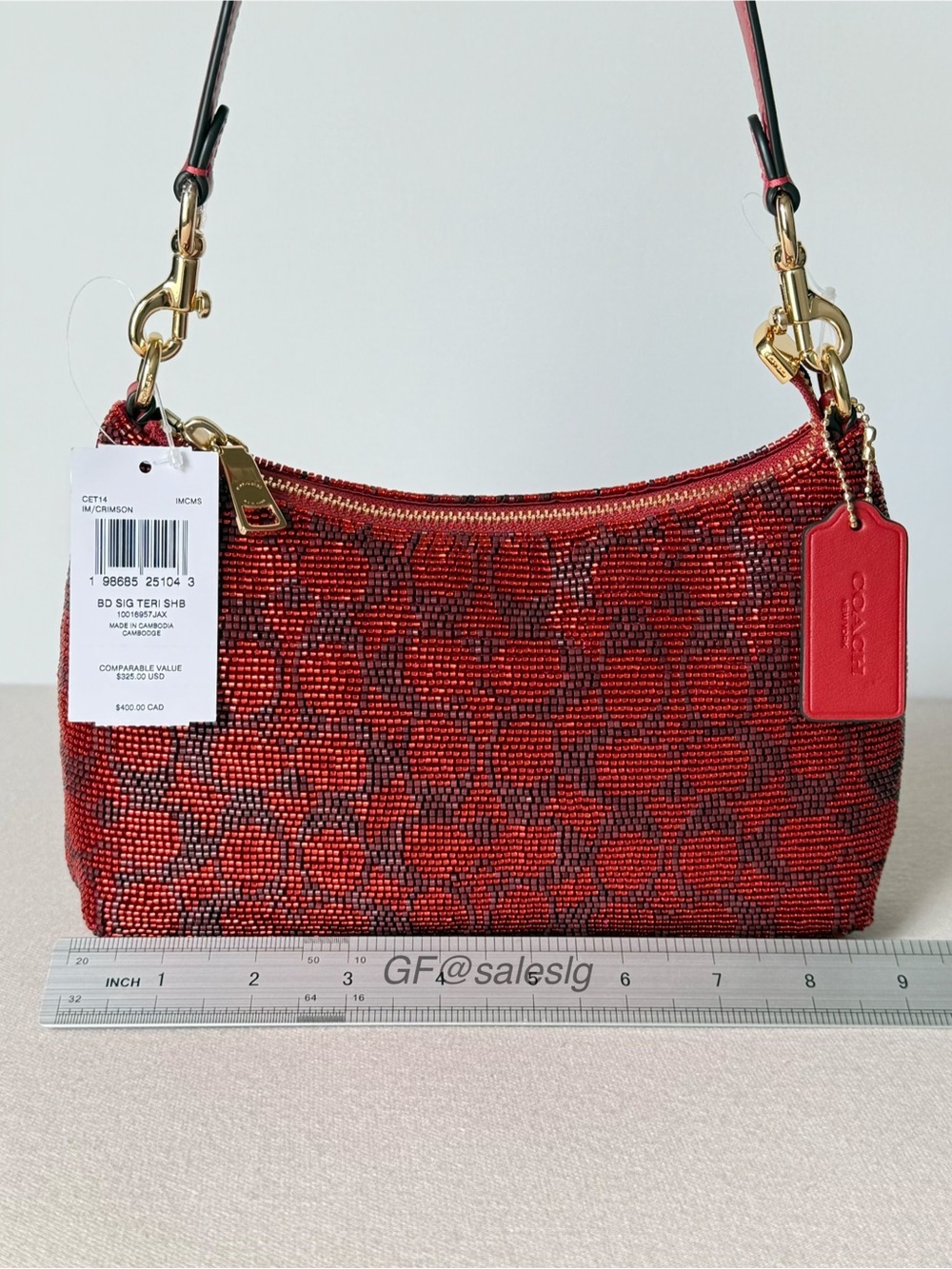 NWT Coach Teri Shoulder Bag With Chain
Signature Beaded Satin Crimson Red CET14 - Picture 11 of 15